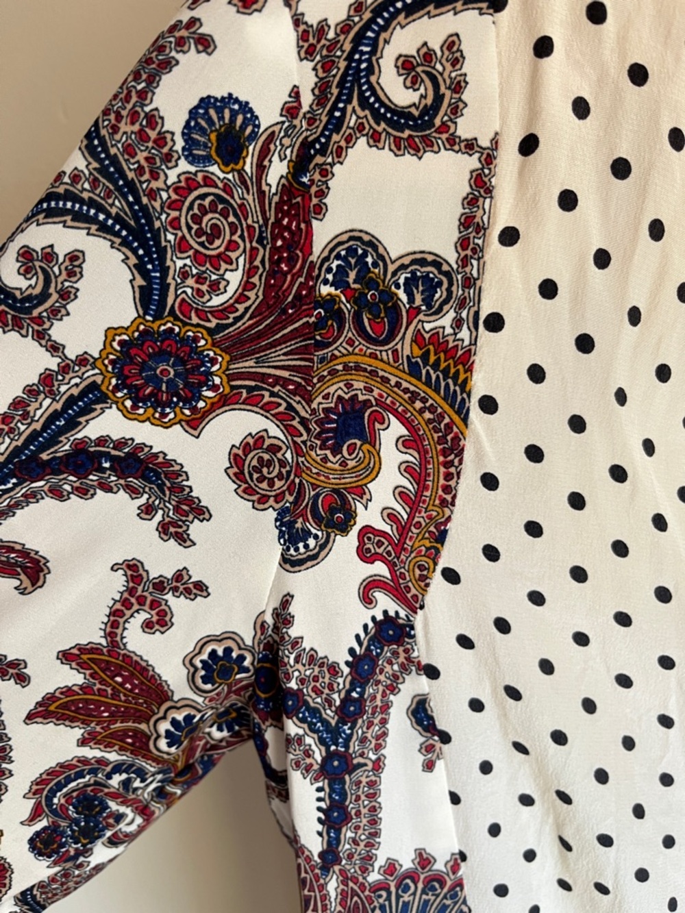 Sandro 100% Silk Mixed Print Polka Dot Paisley Drop Waist Dress - Size 2 / Small - Picture 6 of 11